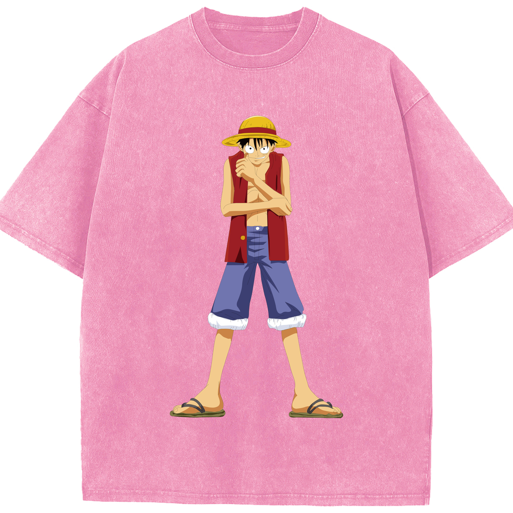 ワンピース モンキー・D・ルフィ ONE PIECE Monkey D. Luffy 綿100% ヴィンテージ風 半袖Tシャツ（フロントプリント）